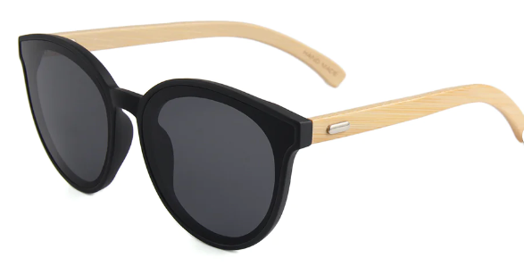 Kuma Bamboo Sunglasses Large Cat Eye with Flat Lens Black Matte