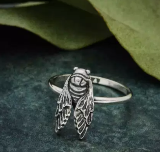 Recycled silver cicada ring