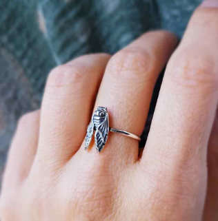 Recycled silver cicada ring