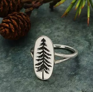 Pine tree etched ring