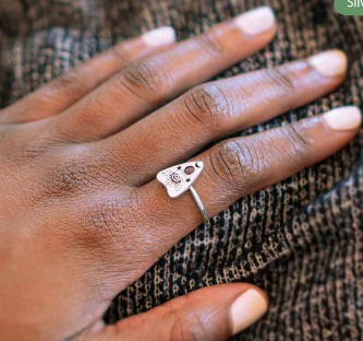 Ouija board pointer/Planchette recycled Sterling silver ring