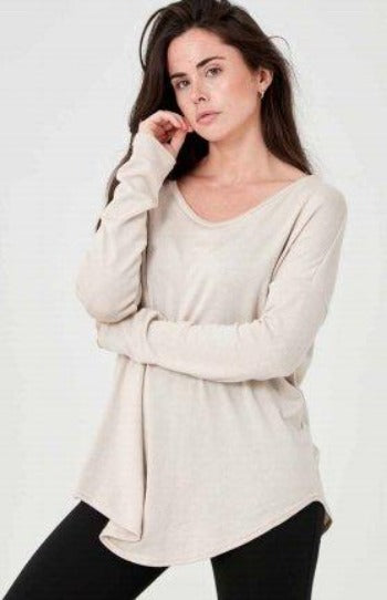 Shirt - Light Weight Knit Top With Split Back And Curved Hem Line